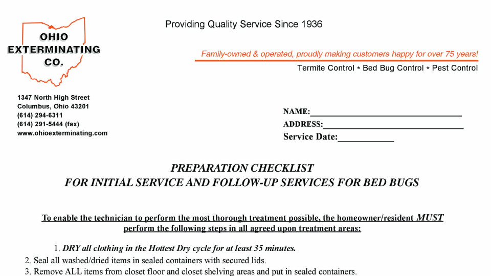Bed Bugs Prep Sheet
